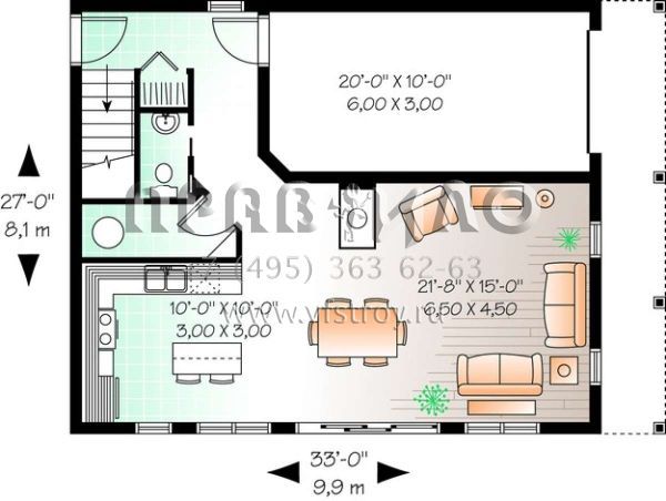 Проект двухэтажного дома с гаражом на одну машину в американском стиле S5-143 (034-01042)