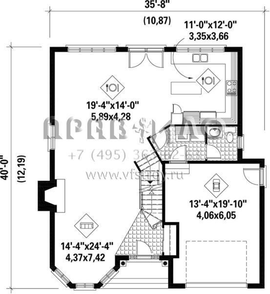 Проект двухэтажного дома с гаражом на одну машину в английском стиле S5-201 (6146-00114)
