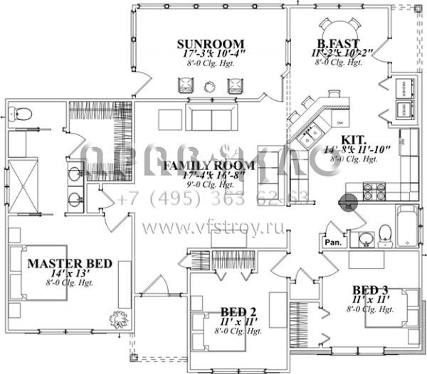 Проект одноэтажного дома без гаража в английском стиле S5-154 (1070-00164)