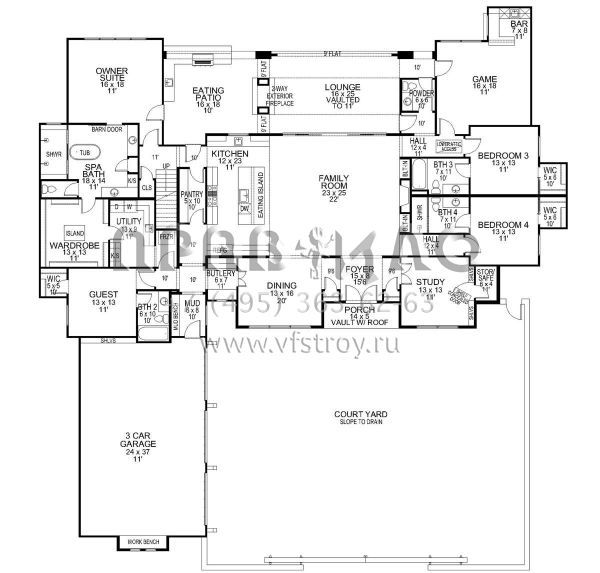 Проект одноэтажного дома с гаражом на три и более машин в современном стиле S5-443 (5445-00512)