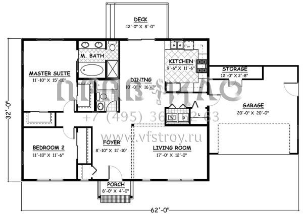 Проект одноэтажного дома с гаражом на две машины в стиле Ранчо S5-125 (526-00085)