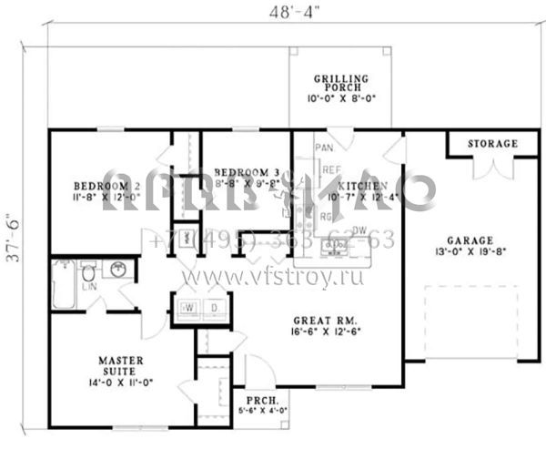 Проект одноэтажного дома с гаражом на одну машину в стиле Ранчо S5-90 (110-00012)