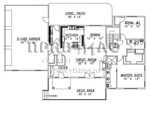 Проект одноэтажного дома с гаражом на три и более машин в стиле Ранчо S5-333 (039-00305)