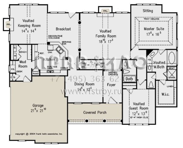 Проект двухэтажного дома с гаражом на две машины в стиле Ранчо S5-288 (8594-00320)