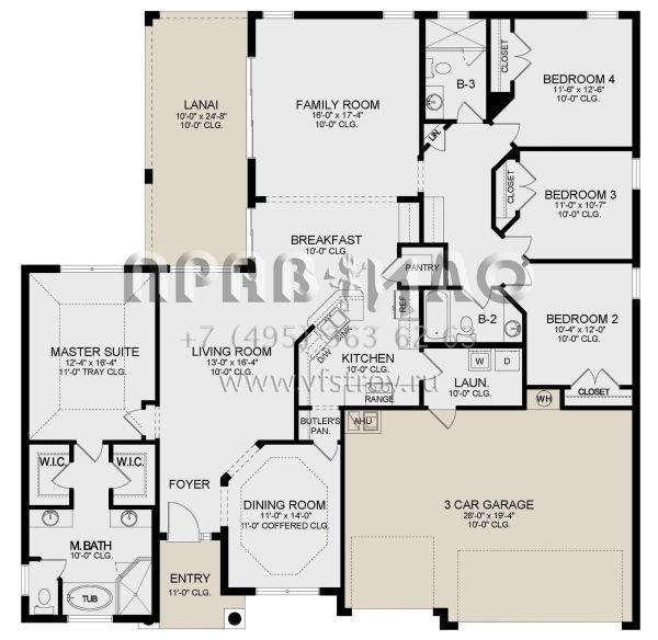 Проект одноэтажного дома с гаражом на три и более машин в стиле Ранчо S5-217 (3978-00244)