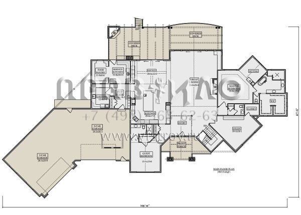 Проект одноэтажного дома с гаражом на три и более машин в американском стиле S5-370 (5631-00232)