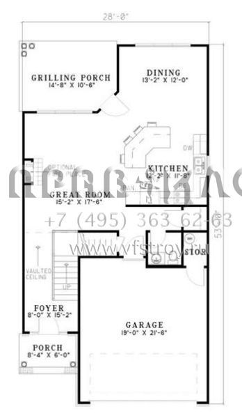 Проект двухэтажного дома с гаражом на две машины в стиле Ранчо S5-171 (110-00498)