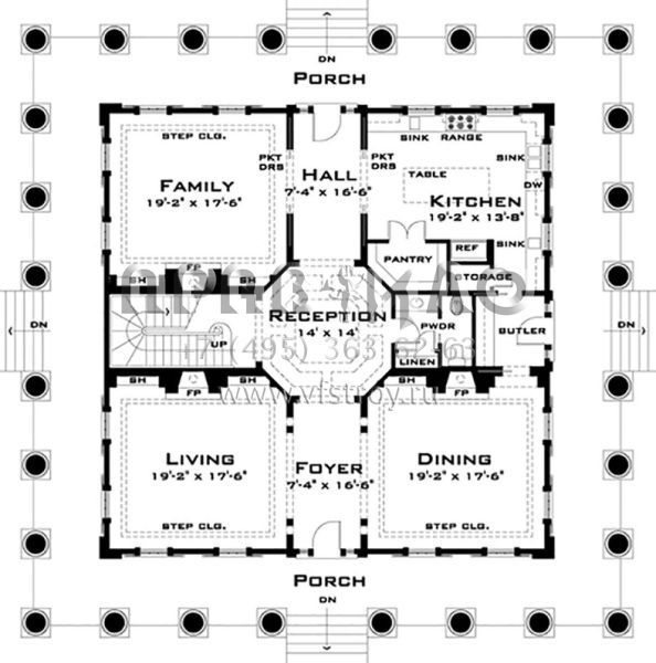 Проект трехэтажного дома без гаража в классическом стиле S5-418 (028-00055)