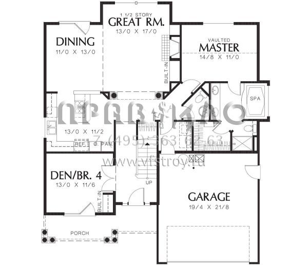 Проект двухэтажного дома с гаражом на две машины в стиле Ранчо S5-178 (2559-00193)