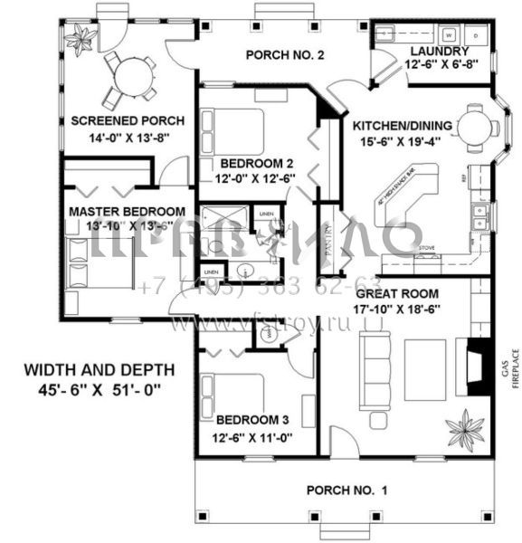 Проект одноэтажного дома без гаража в стиле Ранчо S5-134 (1776-00018)