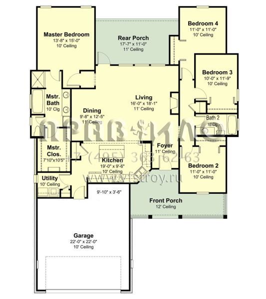 Проект одноэтажного дома с гаражом на две машины в стиле Ранчо S5-169 (7516-00025)