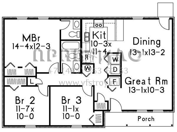 Проект одноэтажного дома без гаража в стиле Ранчо S5-108 (5633-00363)
