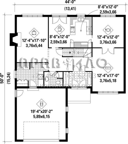 Проект двухэтажного дома с гаражом на две машины в стиле Ранчо S5-240 (6146-00191)