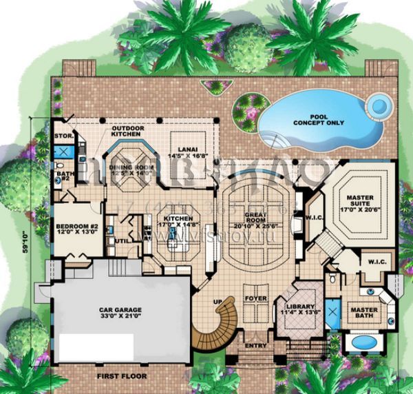 Проект двухэтажного дома с гаражом на две машины в прибрежном стиле S5-400 (575-00009)