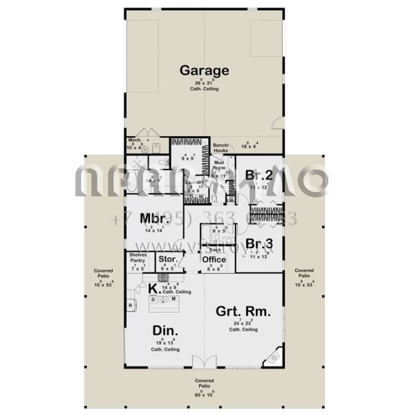 Проект одноэтажного дома с гаражом на три и более машин в стиле БарнХаус S5-204 (963-00853)
