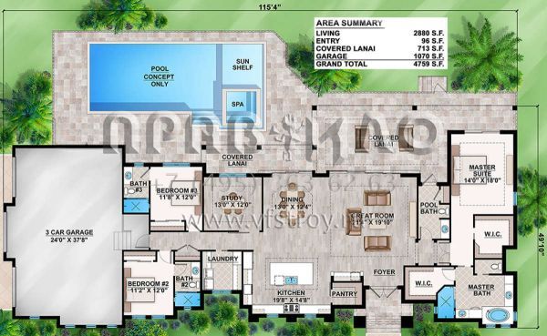 Проект одноэтажного дома с гаражом на три и более машин в современном стиле S5-268 (207-00028)