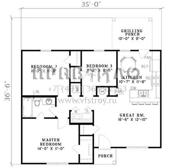 Проект одноэтажного дома без гаража в стиле Ранчо S5-86 (110-00011)