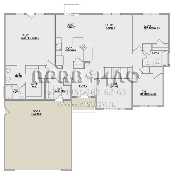 Проект одноэтажного дома с гаражом на две машины в стиле Ранчо S5-162 (8768-00105)