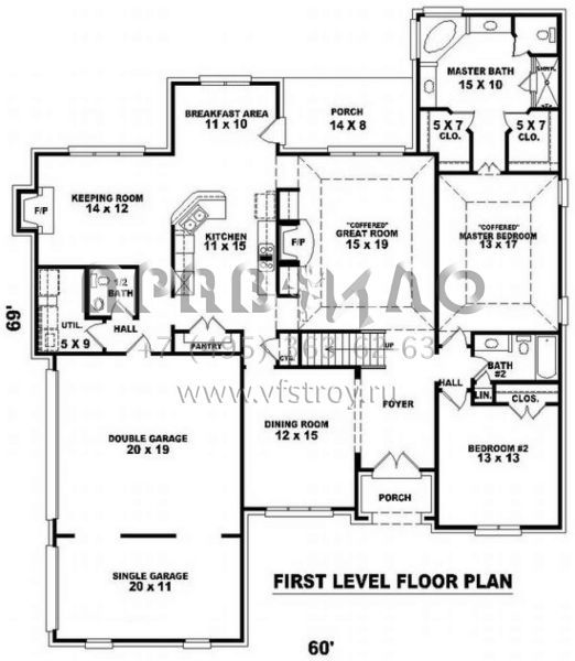 Проект двухэтажного дома с гаражом на три и более машин в стиле Ранчо S5-266 (053-01500)