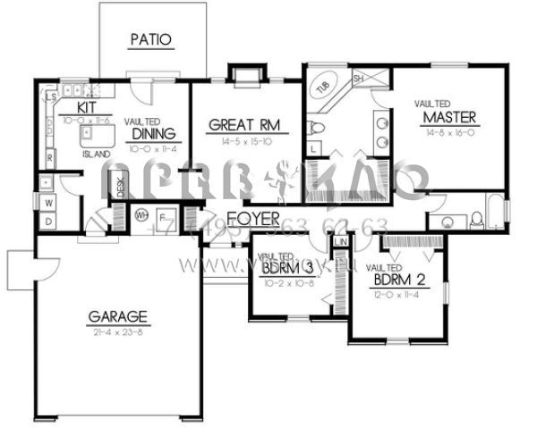 Проект одноэтажного дома с гаражом на две машины в стиле Ранчо S5-152 (692-00090)