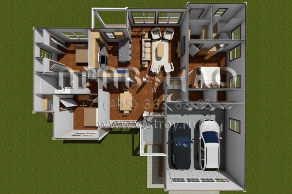 Проект одноэтажного дома с гаражом на две машины в стиле Ранчо S5-120 (4848-00035)