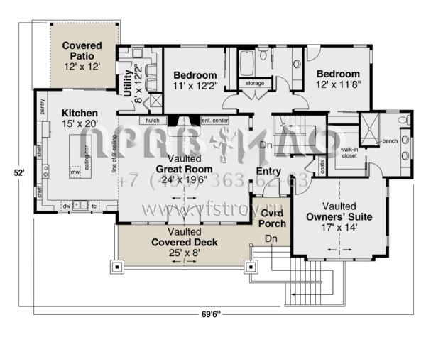 Проект двухэтажного дома с гаражом на две машины в американском стиле S5-206 (035-00988)