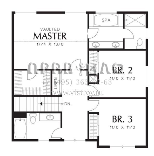 Проект двухэтажного дома с гаражом на три и более машин в стиле Ранчо S5-196 (2559-00365)