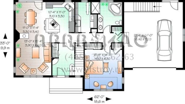 Проект двухэтажного дома с гаражом на две машины в стиле Ранчо S5-176 (034-00424)