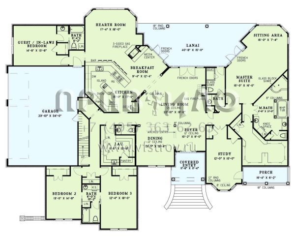 Проект двухэтажного дома с гаражом на три и более машин в стиле Ранчо S5-454 (110-01103)