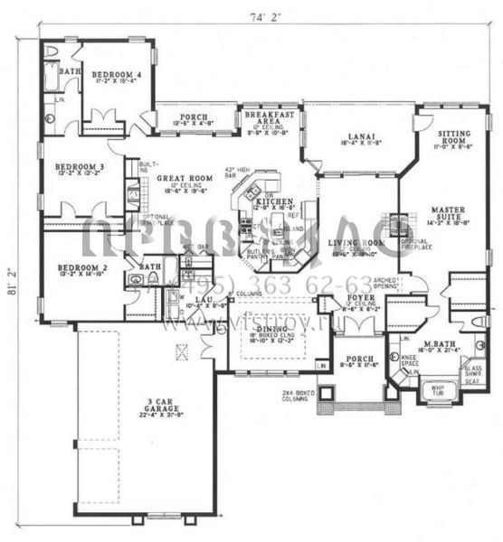 Проект одноэтажного дома с гаражом на три и более машин в прибрежном стиле S5-281 (110-00406)