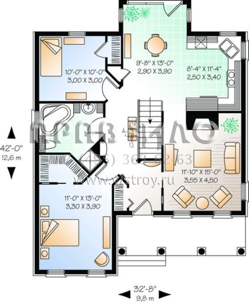 Проект одноэтажного дома без гаража в английском стиле S5-102 (034-00283)