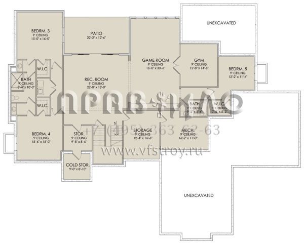Проект одноэтажного дома с подвалом и гаражом на четыре машины в американском стиле S5-301 (6422-00070)
