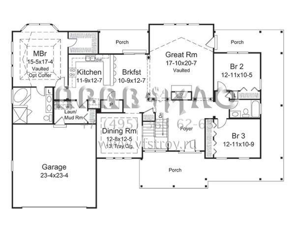 Проект одноэтажного дома с гаражом на две машины в стиле Ранчо S5-200 (5633-00271)