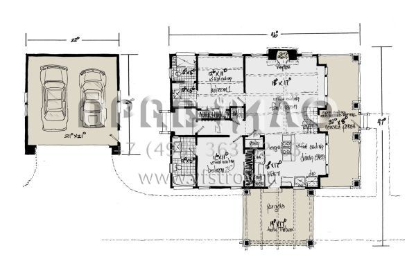 Проект одноэтажного дома с гаражом на две машины в американском стиле S5-108 (1907-00054)