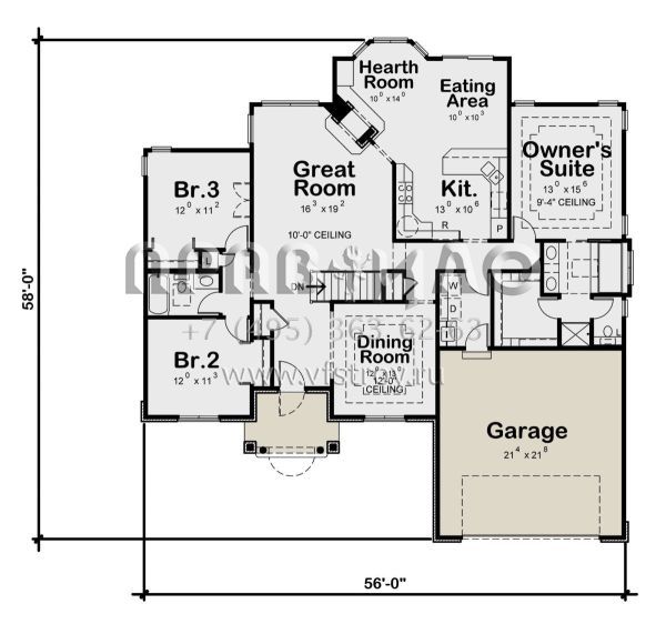 Проект одноэтажного дома с гаражом на две машины в стиле Ранчо S5-178 (402-00100)
