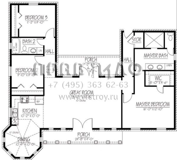 Проект одноэтажного дома без гаража в американском стиле S5-140 (1754-00013)