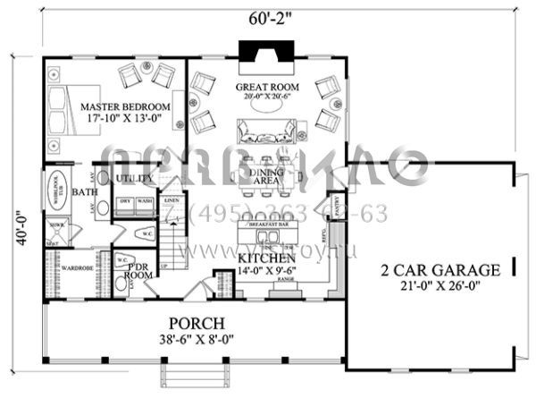 Проект двухэтажного дома с гаражом на две машины в стиле Ранчо S5-169 (7922-00230)