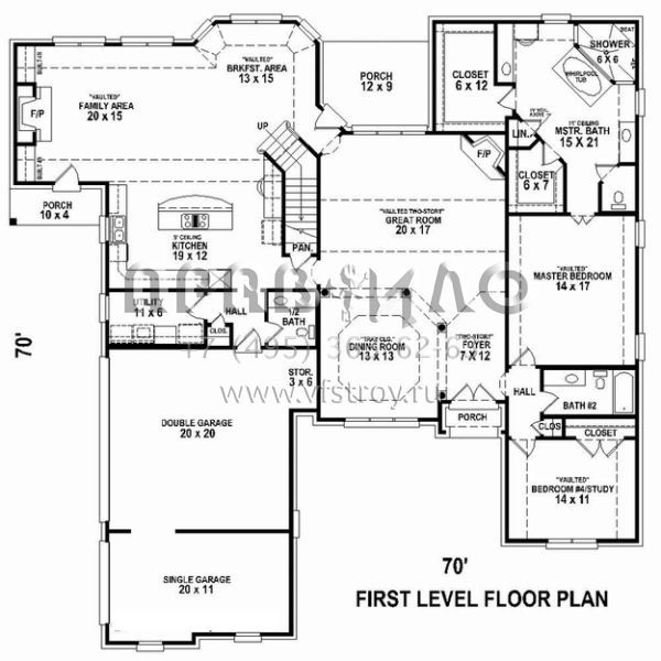 Проект двухэтажного дома с гаражом на три и более машин в стиле Ранчо S5-319 (053-02533)
