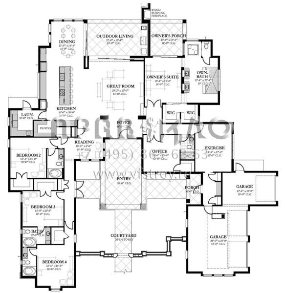Проект одноэтажного дома с гаражом на три и более машин в стиле Ранчо S5-391 (3978-00059)