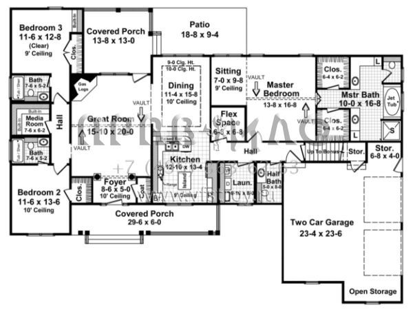 Проект одноэтажного дома с гаражом на две машины в стиле Ранчо S5-204 (348-00128)