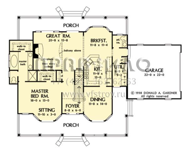Проект двухэтажного дома с гаражом на две машины в стиле Ранчо S5-233 (2865-00366)