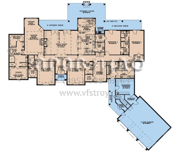 Проект одноэтажного дома с гаражом на три и более машин в английском стиле S5-447 (8318-00384)