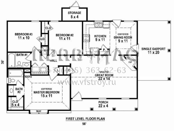Проект одноэтажного дома с гаражом на одну машину в стиле Ранчо S5-116 (053-02584)