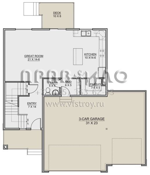 Проект двухэтажного дома с гаражом на три и более машин в стиле Ранчо S5-175 (7306-00007)