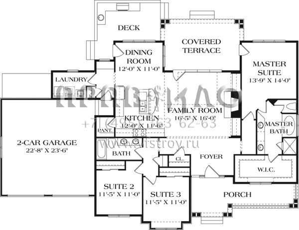 Проект одноэтажного дома с гаражом на две машины в американском стиле S5-174 (3323-00595)