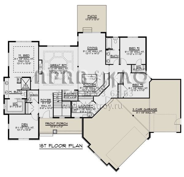 Проект одноэтажного дома с гаражом на три и более машин в американском стиле S5-204 (5032-00023)