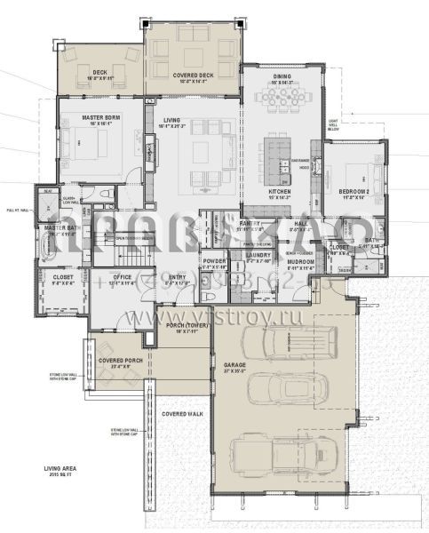 Проект одноэтажного дома с гаражом на три и более машин в современном стиле S5-234 (425-00040)