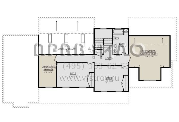 Проект двухэтажного дома с гаражом на три и более машин в стиле Ранчо S5-238 (1958-00005)