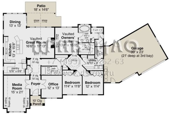 Проект одноэтажного дома с гаражом на три и более машин в стиле Ранчо S5-247 (035-00989)