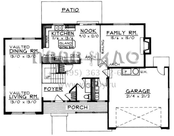 Проект двухэтажного дома с гаражом на две машины в стиле Ранчо S5-203 (692-00067)